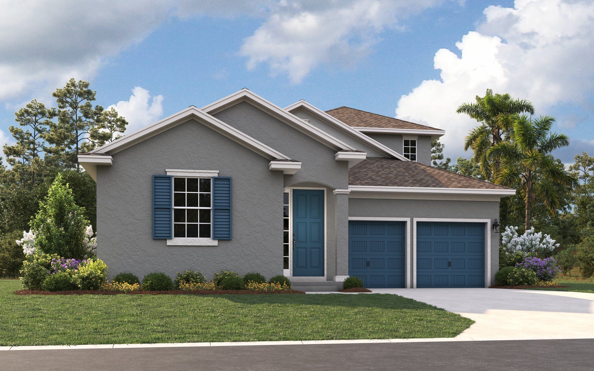 Front exterior of a new home in Crossroads at Kelly Park, Apopka, FL, highlighting curb appeal (Image 1).