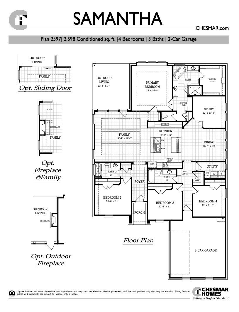 2D floor plan layout for the Samantha by Chesmar Homes in Village at Three Oaks, Seguin, TX (Image 1). 2D floor plan layout for the Samantha by Chesmar Homes in Village at Three Oaks, Seguin, TX (Image 1).