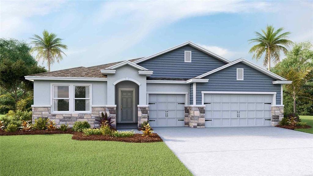Front exterior of a new home in Farm at Varrea, Plant City, FL, highlighting curb appeal (Image 1). Front exterior of a new home in Farm at Varrea, Plant City, FL, highlighting curb appeal (Image 1).