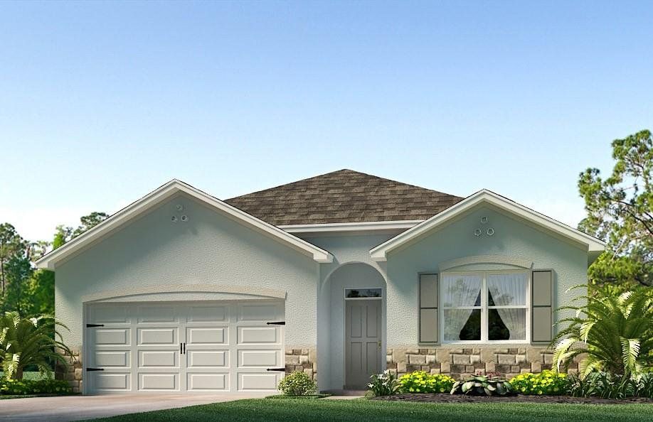 Front exterior of a new home in Farm at Varrea, Plant City, FL, highlighting curb appeal (Image 1). Front exterior of a new home in Farm at Varrea, Plant City, FL, highlighting curb appeal (Image 1).
