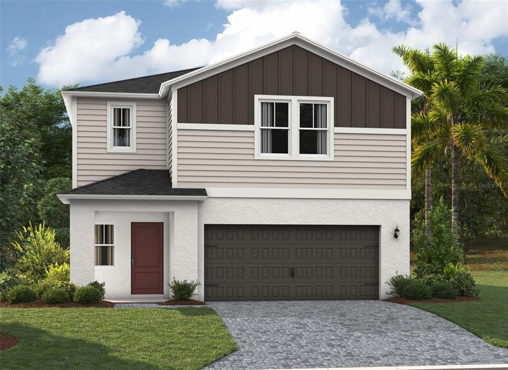 Front exterior of a new home in Pasadena Ridge, Zephyrhills, FL, highlighting curb appeal (Image 1).