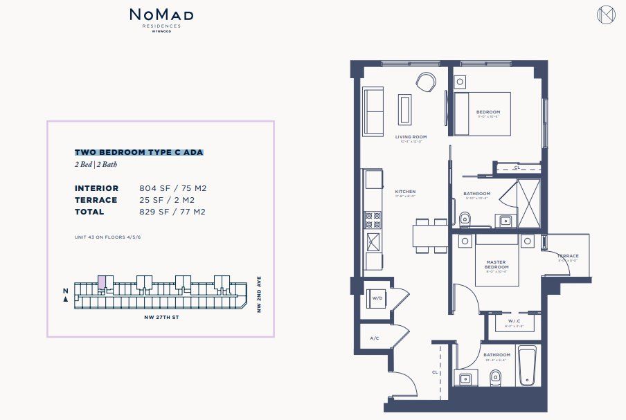 2D floor plan layout for the TWO BEDROOM TYPE C ADA by Related Group in NoMad Residences, Miami, FL (Image 1). 2D floor plan layout for the TWO BEDROOM TYPE C ADA by Related Group in NoMad Residences, Miami, FL (Image 1).