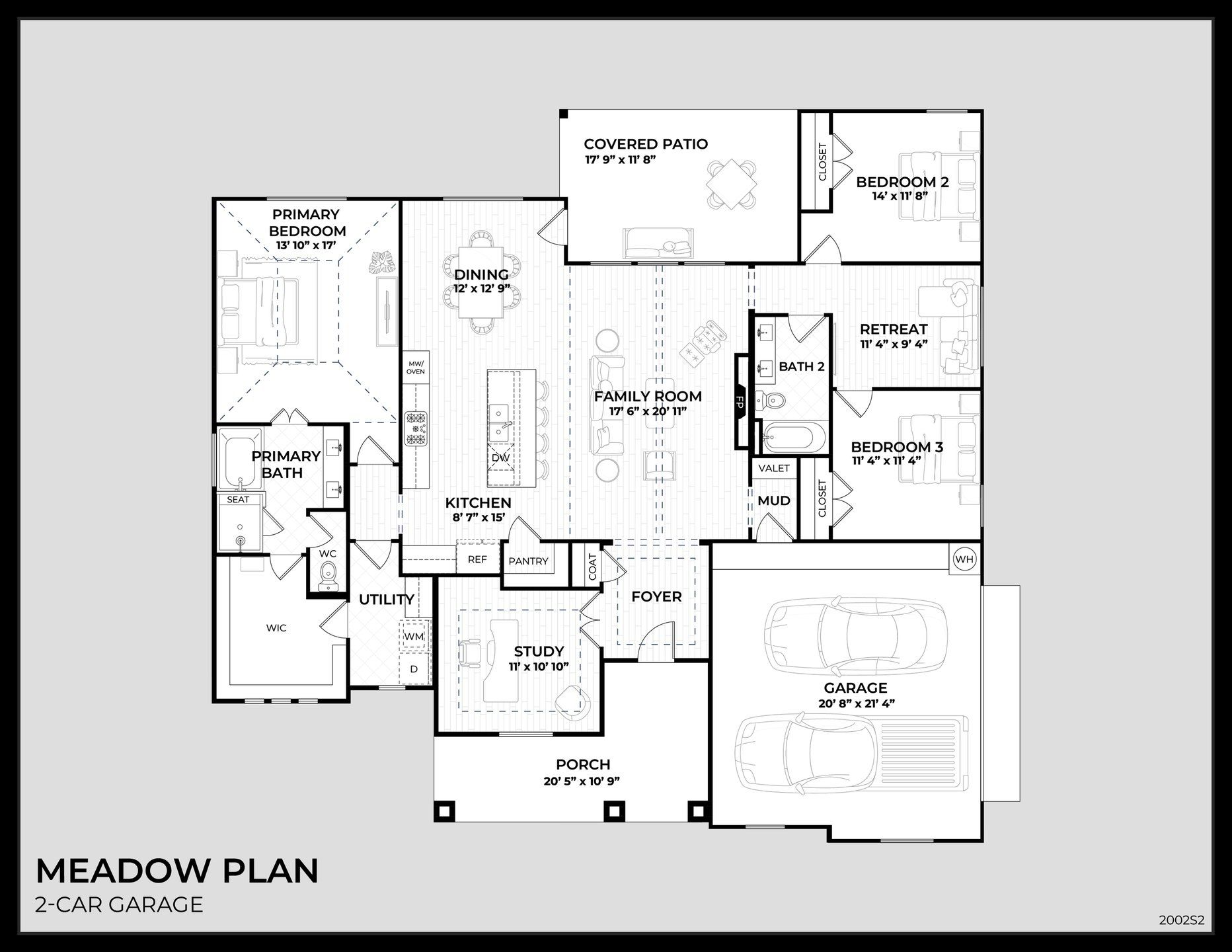 2D floor plan layout for the Meadow by Dunhill Homes in Matthews Farms, Venus, TX (Image 1). 2D floor plan layout for the Meadow by Dunhill Homes in Matthews Farms, Venus, TX (Image 1).