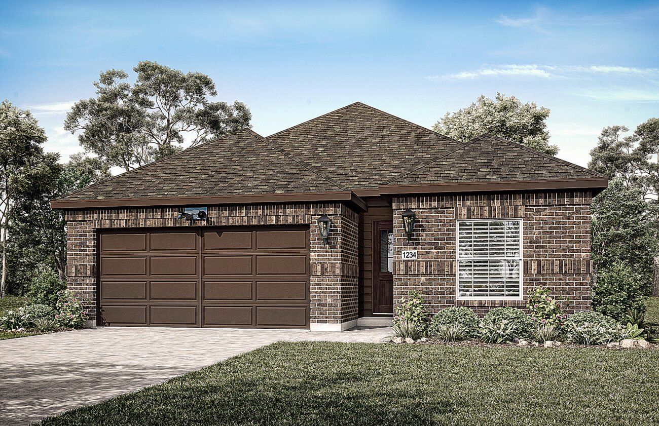 Front exterior of a new home in Ladera at Timberbrook, Justin, TX, highlighting curb appeal (Image 1). Front exterior of a new home in Ladera at Timberbrook, Justin, TX, highlighting curb appeal (Image 1).
