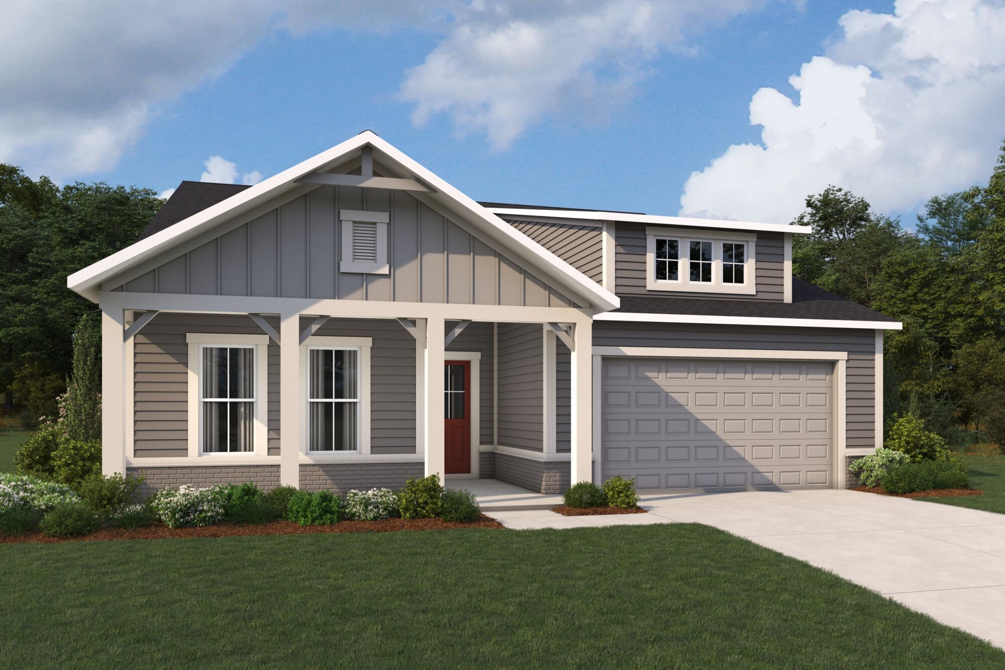 Front exterior of a new home in RiverTown, St. Johns, FL, highlighting curb appeal (Image 1). Front exterior of a new home in RiverTown, St. Johns, FL, highlighting curb appeal (Image 1).