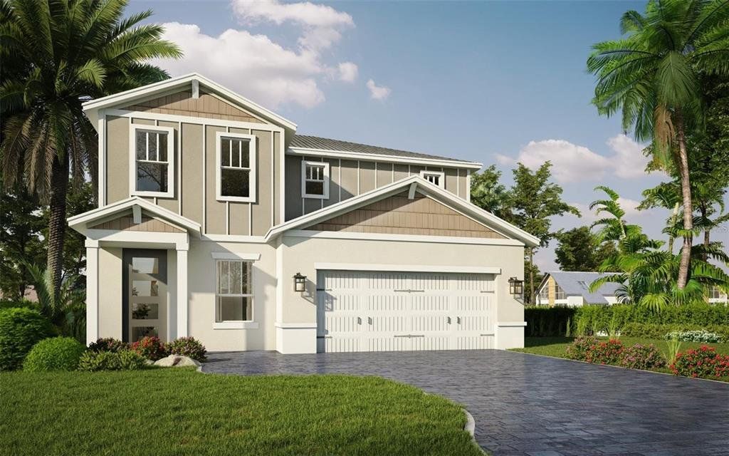 Front exterior of a new home in Yucatan Gardens, Orlando, FL, highlighting curb appeal (Image 1).