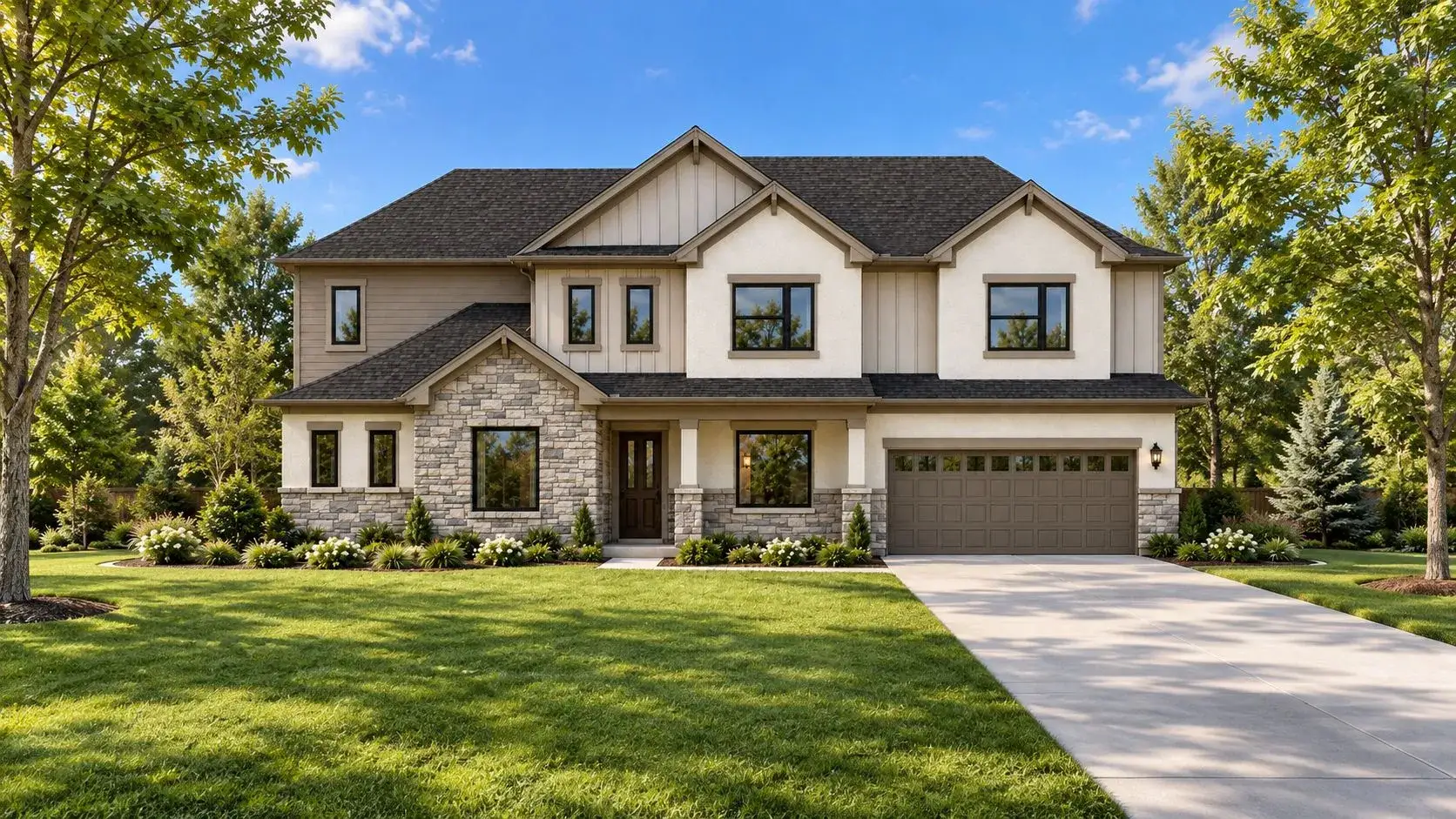Representative exterior photo of a completed home built from the Kendall by Scott Felder Homes in Santa Rita Ranch, Liberty Hill, TX (Image 1). Representative exterior photo of a completed home built from the Kendall by Scott Felder Homes in Santa Rita Ranch, Liberty Hill, TX (Image 1).