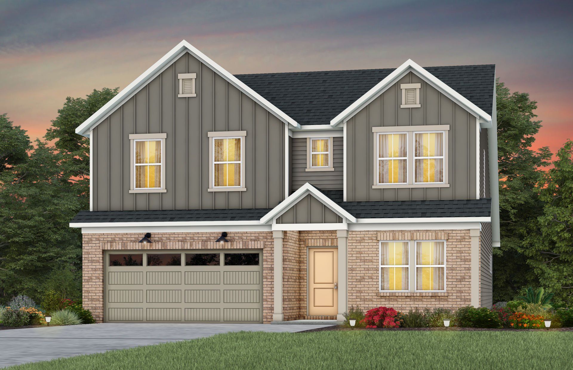 Front exterior of a new home in Michaux Gardens, Belmont, NC, highlighting curb appeal (Image 1). Front exterior of a new home in Michaux Gardens, Belmont, NC, highlighting curb appeal (Image 1).