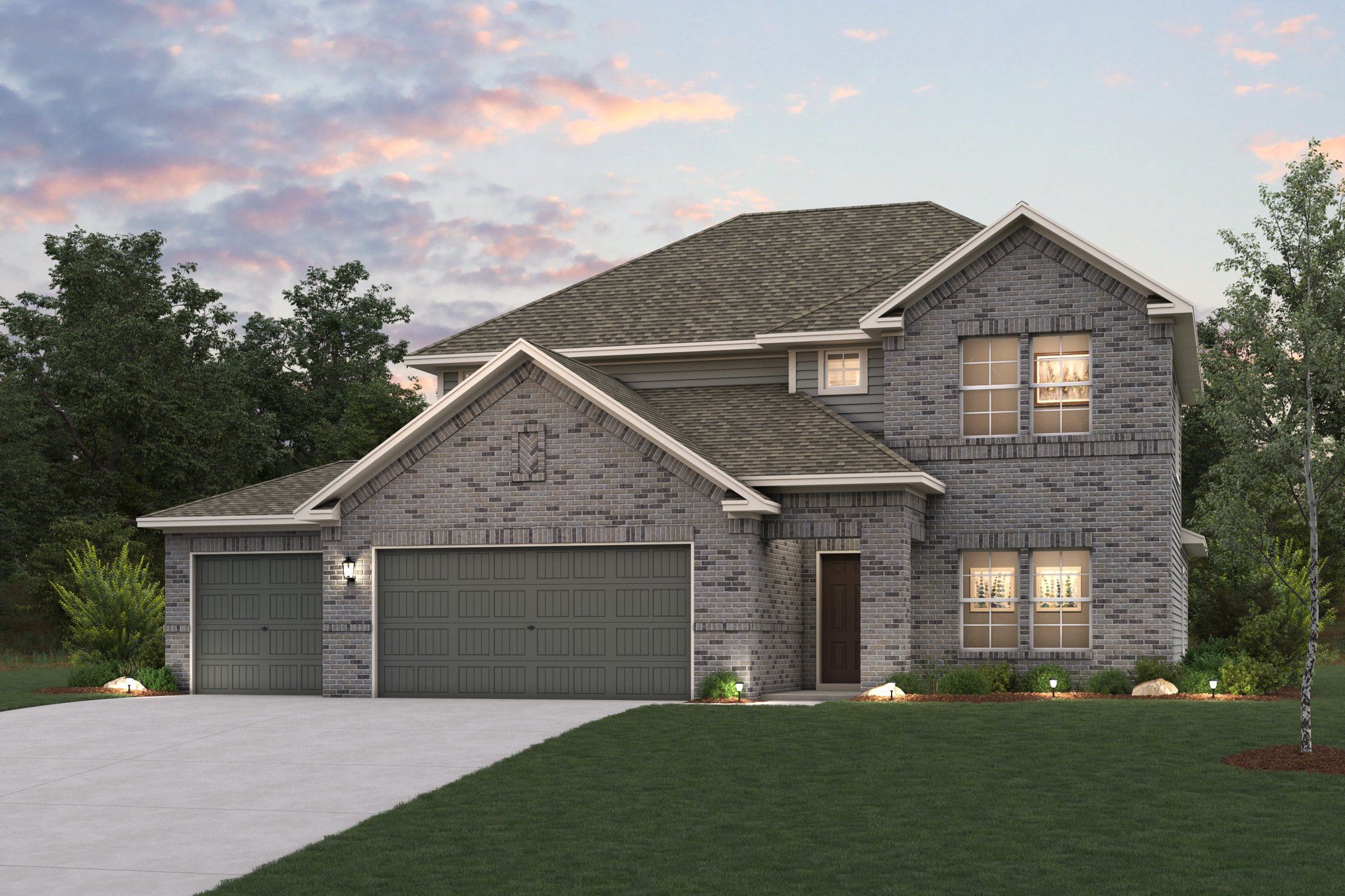Front exterior of a new home in Overland Grove, Forney, TX, highlighting curb appeal (Image 1). Front exterior of a new home in Overland Grove, Forney, TX, highlighting curb appeal (Image 1).