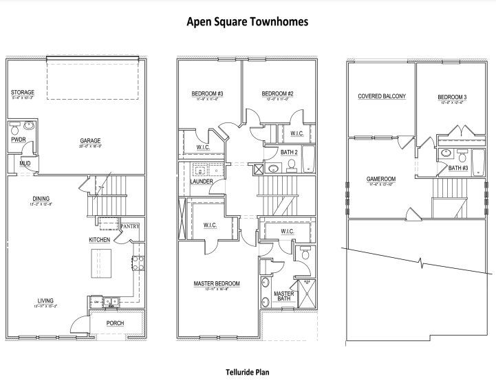 2D floor plan layout for the Telluride by Aspen Square Homes in Aspen Square Townhomes, Irving, TX (Image 1).