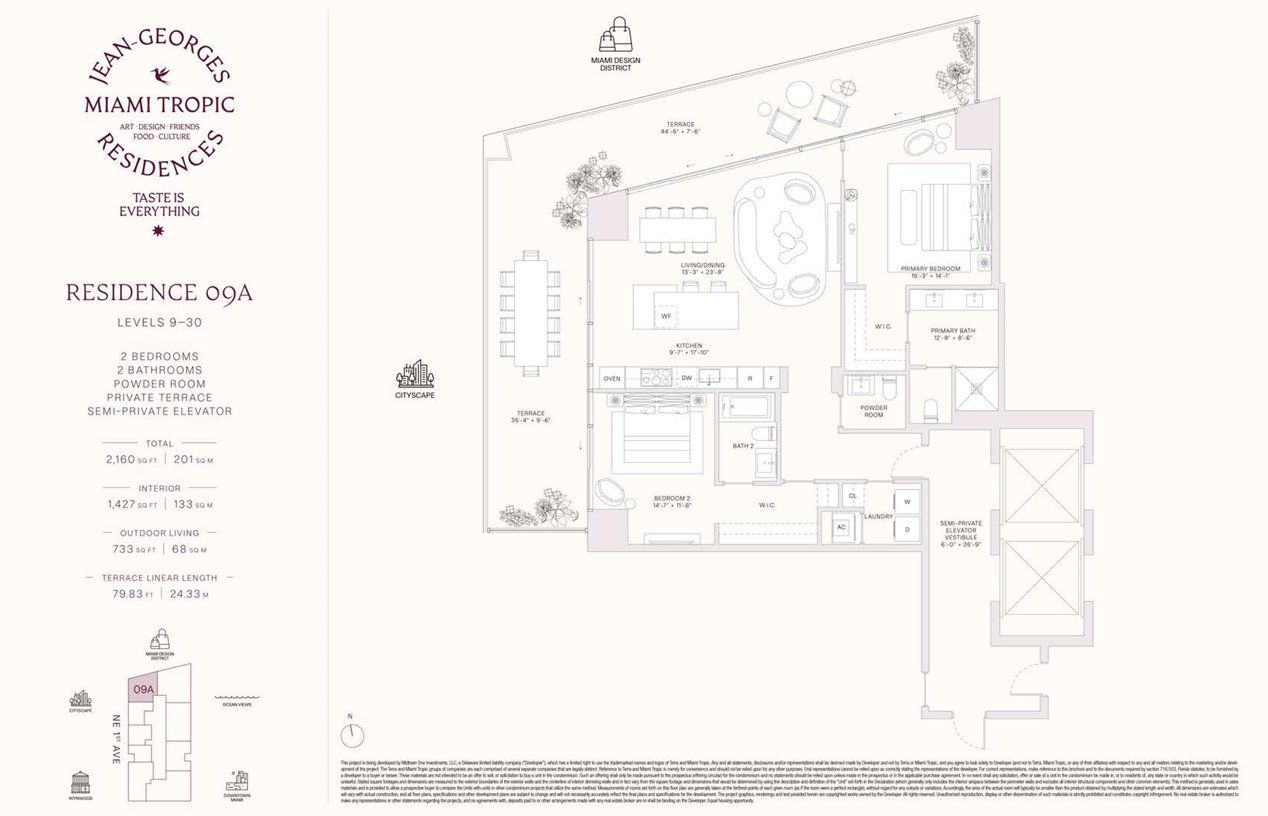 2D floor plan layout for the Residences 09A - Levels 9-30 by Terra Group in Miami Tropic, Miami, FL (Image 1).