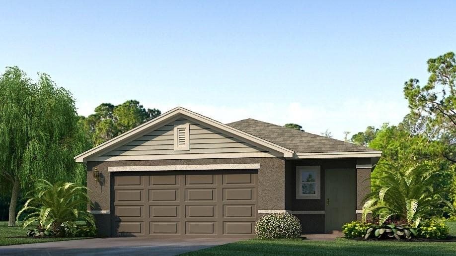 Front exterior of a new home in Oakfield Lakes, Parrish, FL, highlighting curb appeal (Image 1).