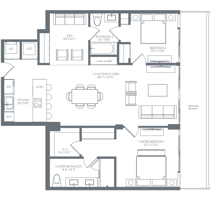 2D floor plan layout for the Residence 05 (Floor 4 - 7) by Alta Developers in Alana Bay Harbor Islands, Bay Harbor Islands, FL (Image 1).