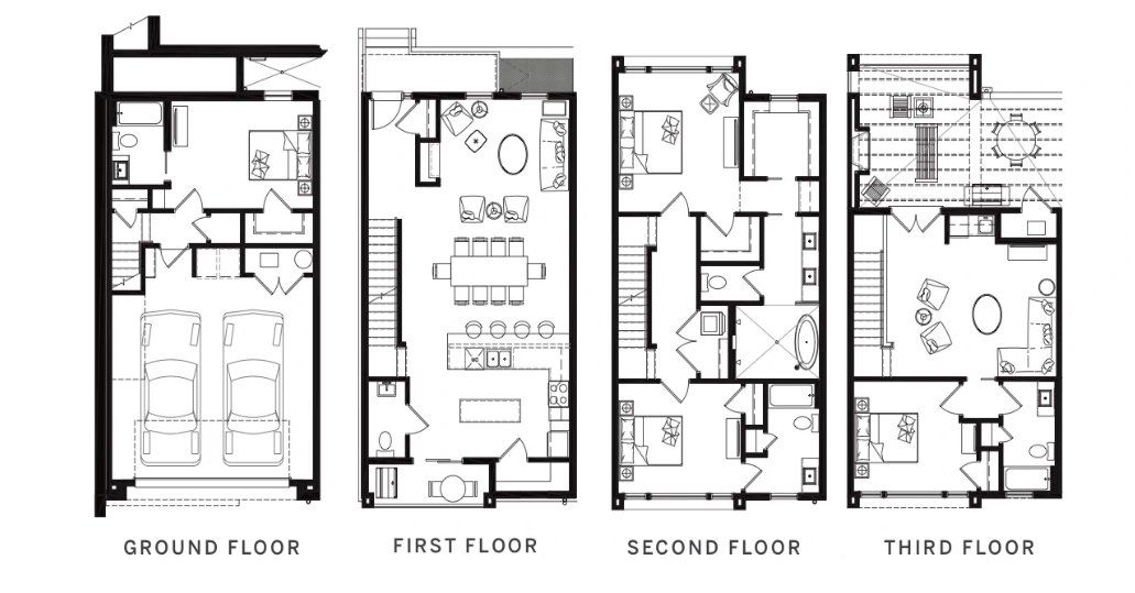 2D floor plan layout for the Townhome D by Live Oak Realty Investment in Freedom Townhomes, Atlanta, GA (Image 1).