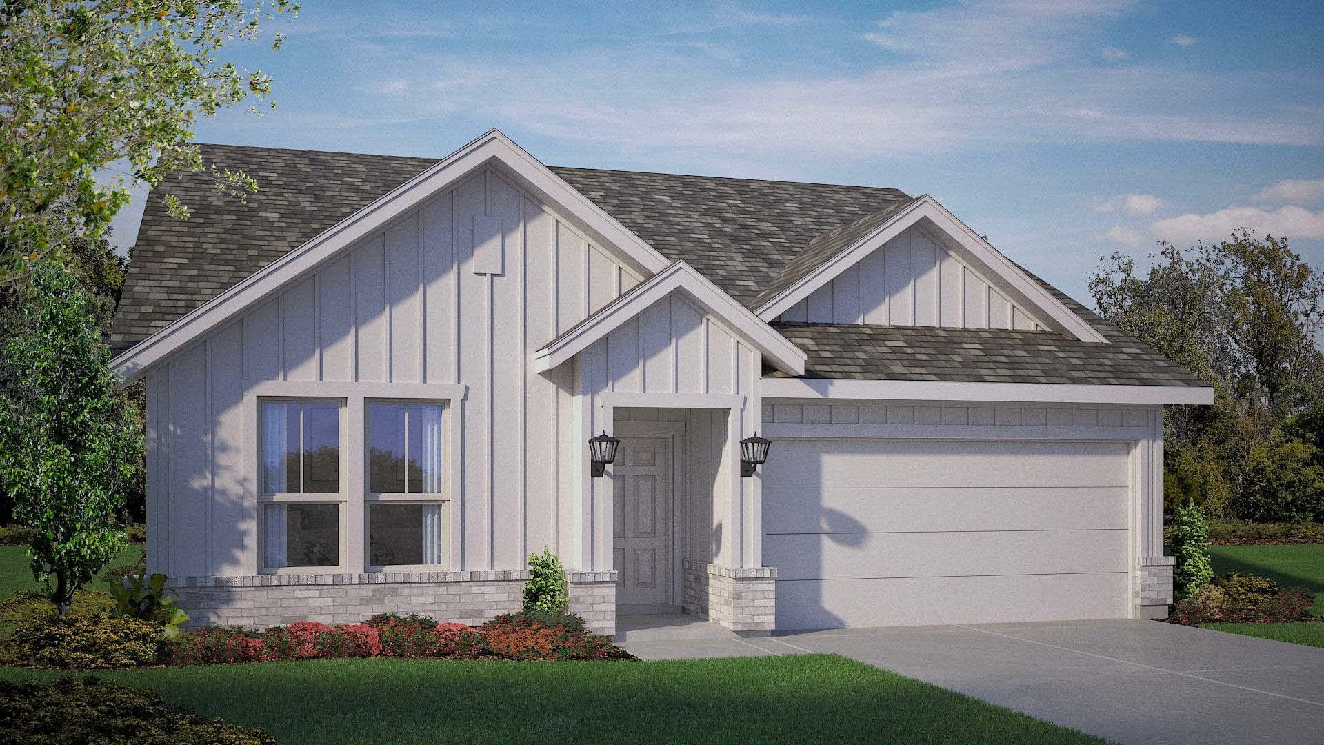 Front exterior of a new home in Mustang Ridge, Andrews, TX, highlighting curb appeal (Image 1). Front exterior of a new home in Mustang Ridge, Andrews, TX, highlighting curb appeal (Image 1).