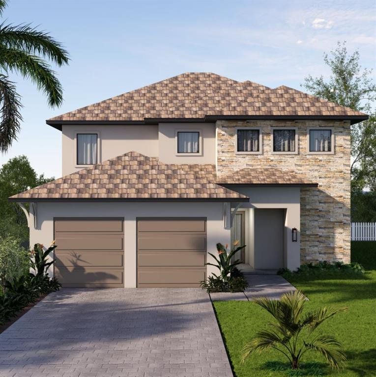 Front exterior of a new home in Bella Collina, Montverde, FL, highlighting curb appeal (Image 1). Front exterior of a new home in Bella Collina, Montverde, FL, highlighting curb appeal (Image 1).