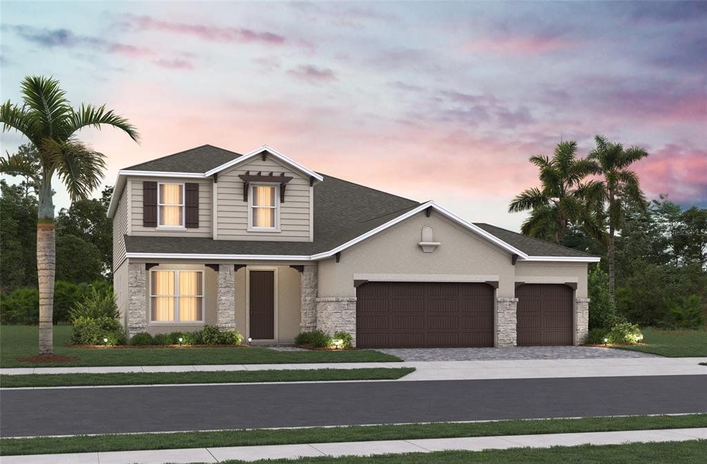 Front exterior of a new home in Estates at Lake Jesup, Sanford, FL, highlighting curb appeal (Image 1). Front exterior of a new home in Estates at Lake Jesup, Sanford, FL, highlighting curb appeal (Image 1).