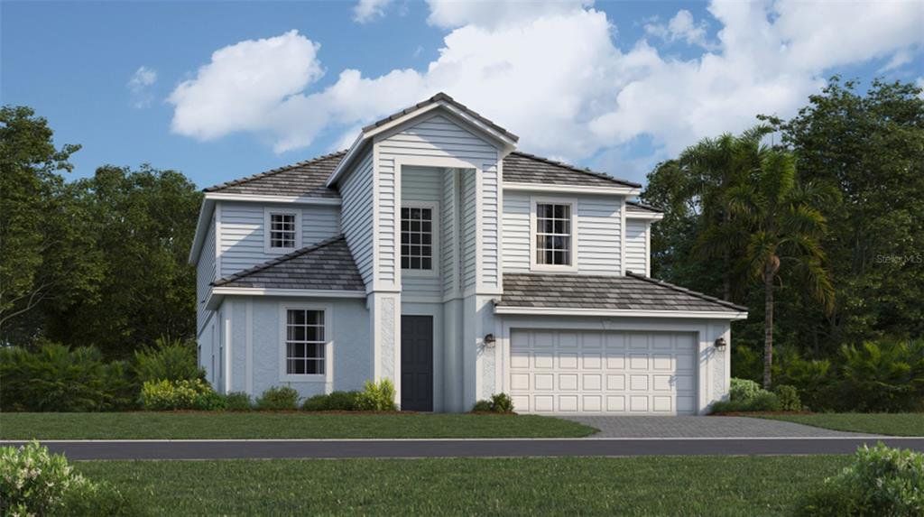 Front exterior of a new home in Lakespur at Wellen Park, Venice, FL, highlighting curb appeal (Image 1).