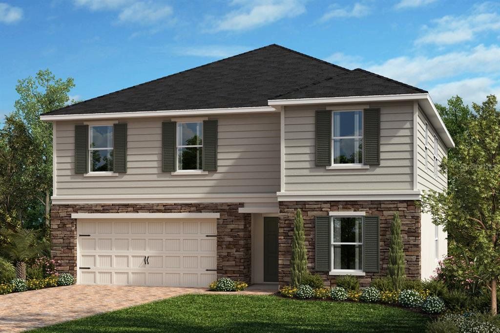 Front exterior of a new home in Reserve at Forest Lake II, Lake Wales, FL, highlighting curb appeal (Image 1). Front exterior of a new home in Reserve at Forest Lake II, Lake Wales, FL, highlighting curb appeal (Image 1).