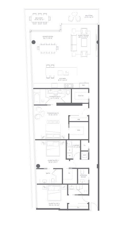 2D floor plan layout for the Residence 301 by Regency Development Group in La Maré Bay Harbor Islands Signature Collection, Bay Harbor Islands, FL (Image 1).