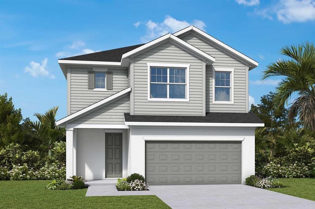 Front exterior of a new home in Chapel Crossings - Garden Series, Wesley Chapel, FL, highlighting curb appeal (Image 1). Front exterior of a new home in Chapel Crossings - Garden Series, Wesley Chapel, FL, highlighting curb appeal (Image 1).