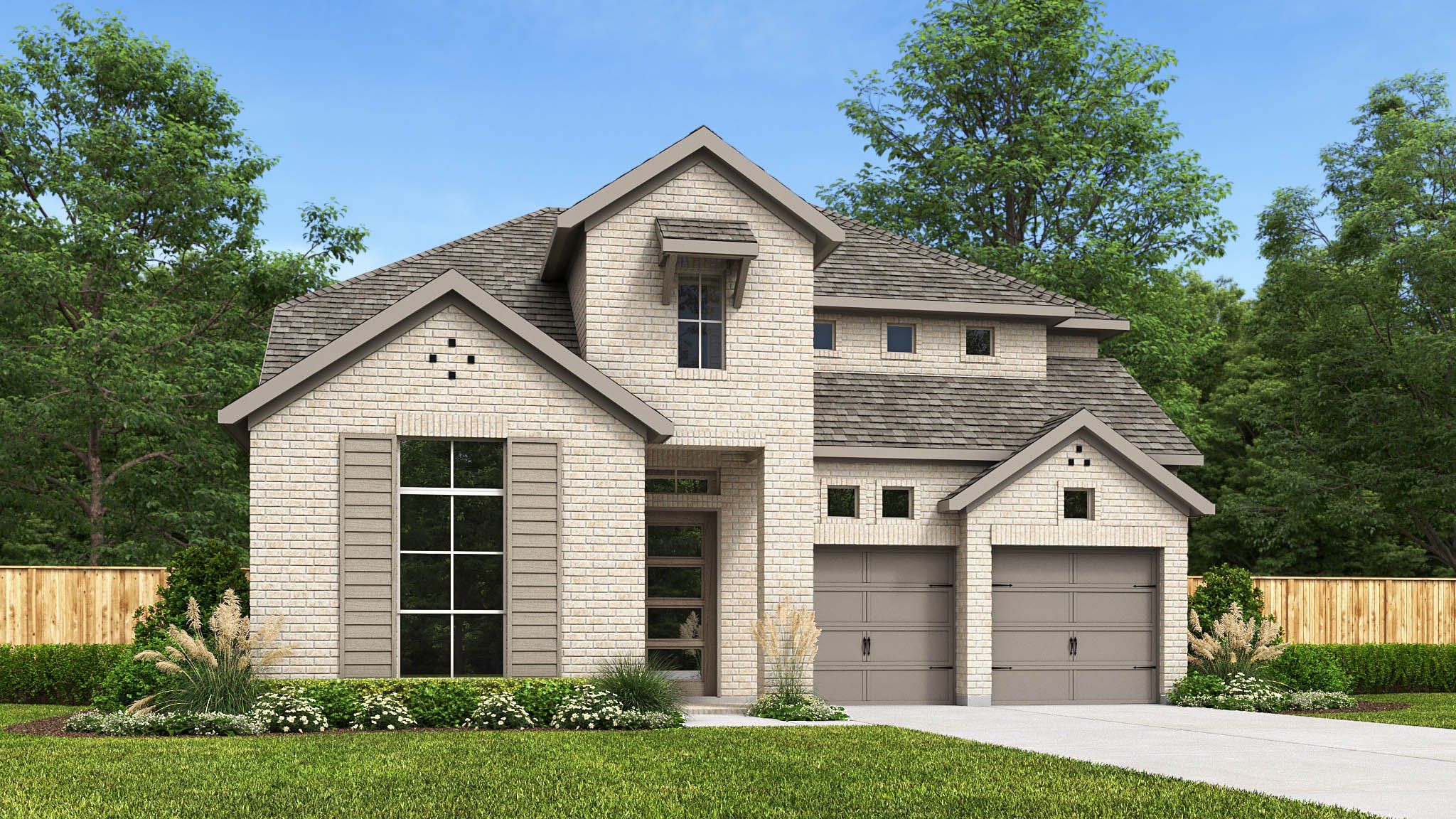 Front exterior of a new home in Myrtle Creek, Waxahachie, TX, highlighting curb appeal (Image 1). Front exterior of a new home in Myrtle Creek, Waxahachie, TX, highlighting curb appeal (Image 1).