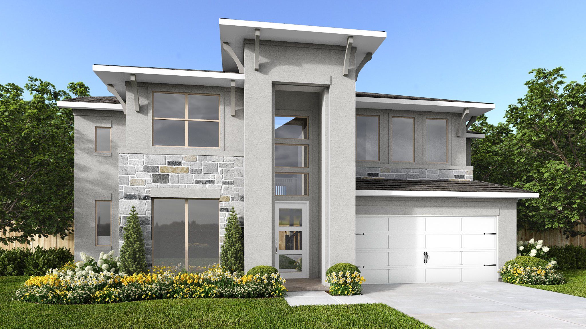 Front exterior of a new home in Lakes of Cane Island, Katy, TX, highlighting curb appeal (Image 1). Front exterior of a new home in Lakes of Cane Island, Katy, TX, highlighting curb appeal (Image 1).