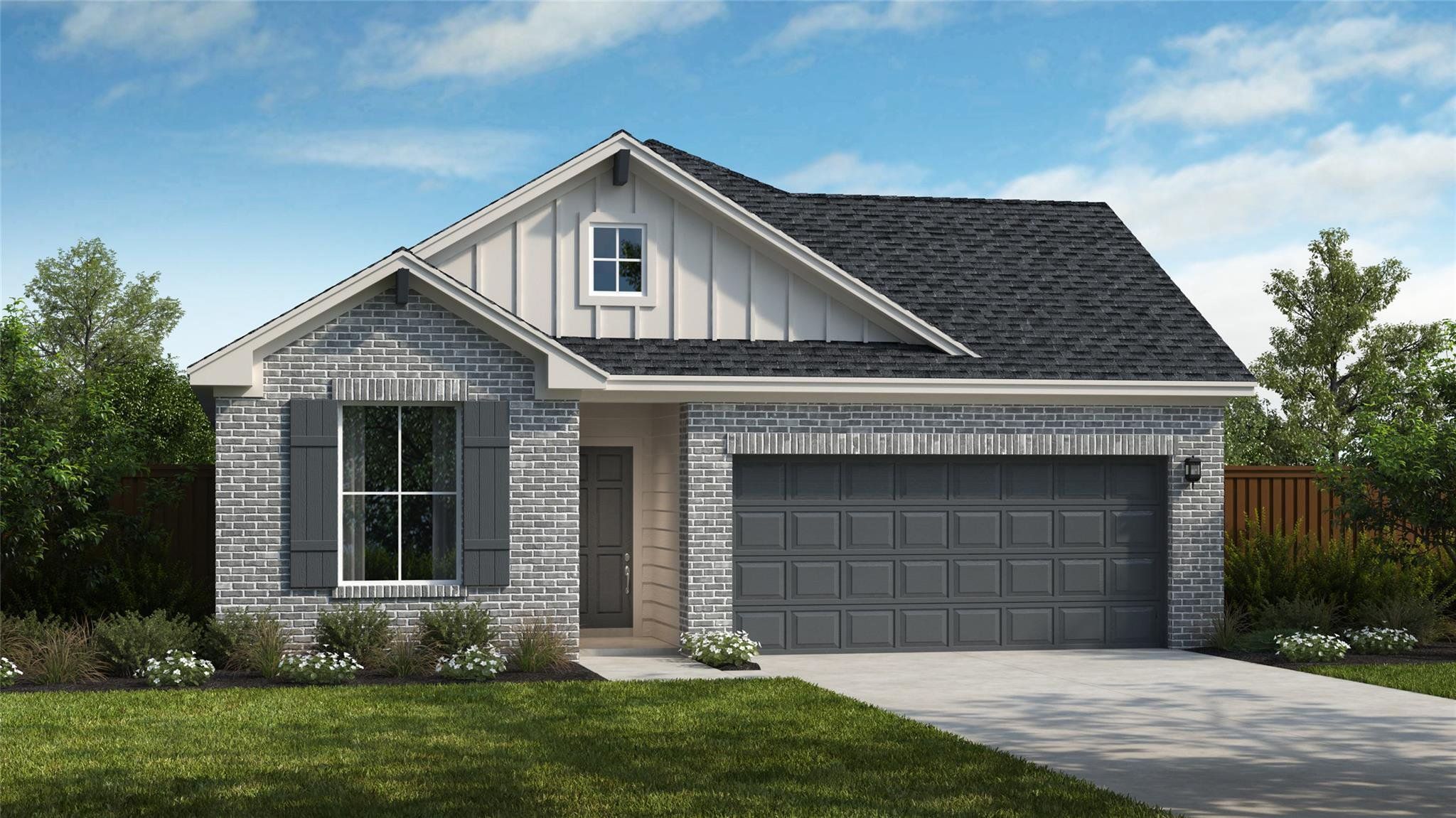 Front exterior of a new home in Santa Rita Ranch, Liberty Hill, TX, highlighting curb appeal (Image 1). Front exterior of a new home in Santa Rita Ranch, Liberty Hill, TX, highlighting curb appeal (Image 1).