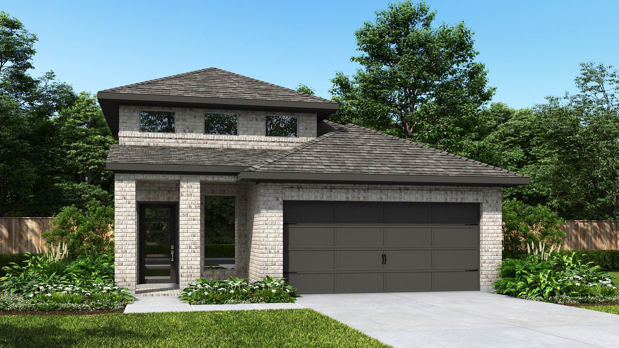 Front exterior of a new home in Meridiana, Manvel, TX, highlighting curb appeal (Image 1). Front exterior of a new home in Meridiana, Manvel, TX, highlighting curb appeal (Image 1).