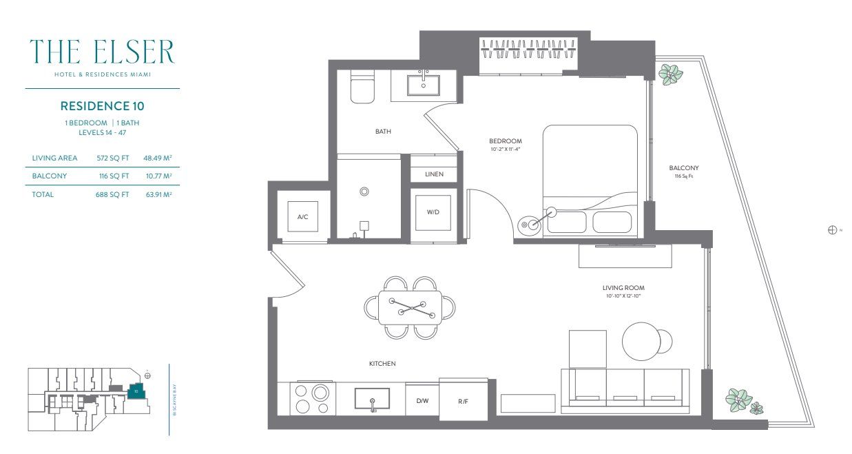 2D floor plan layout for the Residence 10 by Property Markets Group in The Elser Hotel & Residences, Miami, FL (Image 1). 2D floor plan layout for the Residence 10 by Property Markets Group in The Elser Hotel & Residences, Miami, FL (Image 1).