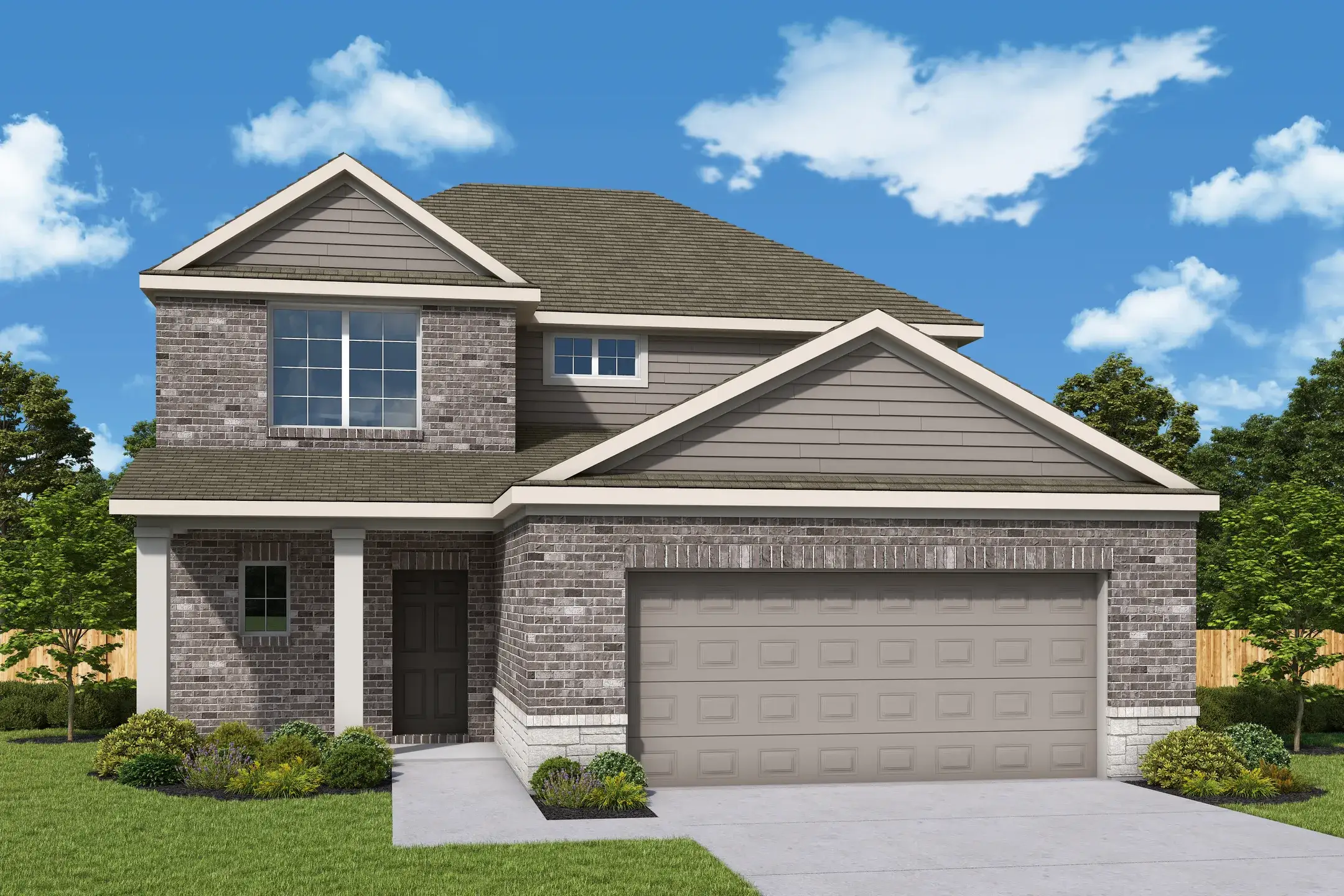Front exterior of a new home in Crighton Cove, Conroe, TX, highlighting curb appeal (Image 1). Front exterior of a new home in Crighton Cove, Conroe, TX, highlighting curb appeal (Image 1).