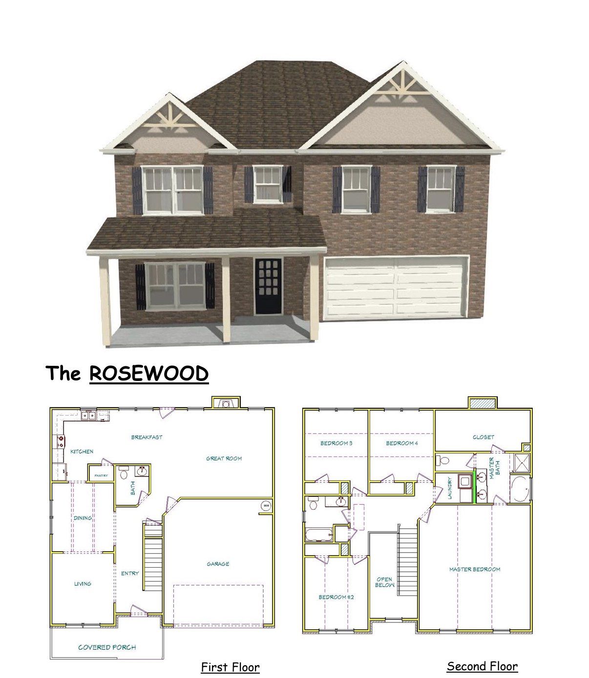 2D floor plan layout for the Rosewood by Capshaw in Shadow Creek, Jackson, GA (Image 1).