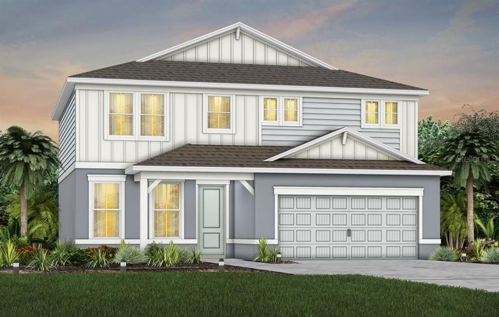 Front exterior of a new home in Amelia Groves, St. Cloud, FL, highlighting curb appeal (Image 1). Front exterior of a new home in Amelia Groves, St. Cloud, FL, highlighting curb appeal (Image 1).