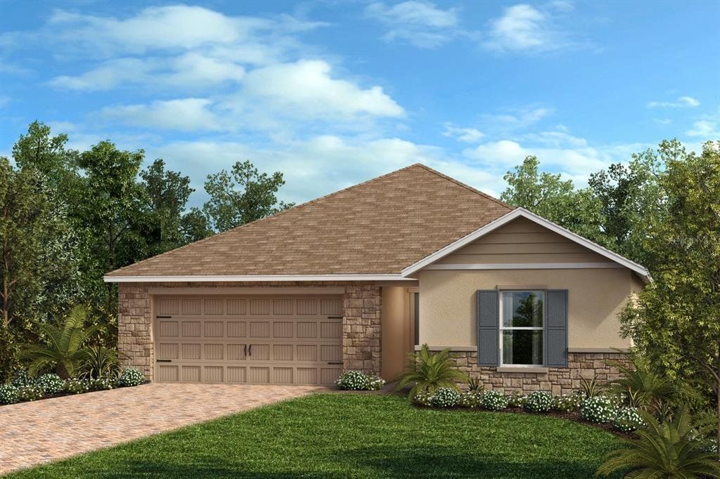 Front exterior of a new home in Reserve at Forest Lake II, Lake Wales, FL, highlighting curb appeal (Image 1). Front exterior of a new home in Reserve at Forest Lake II, Lake Wales, FL, highlighting curb appeal (Image 1).
