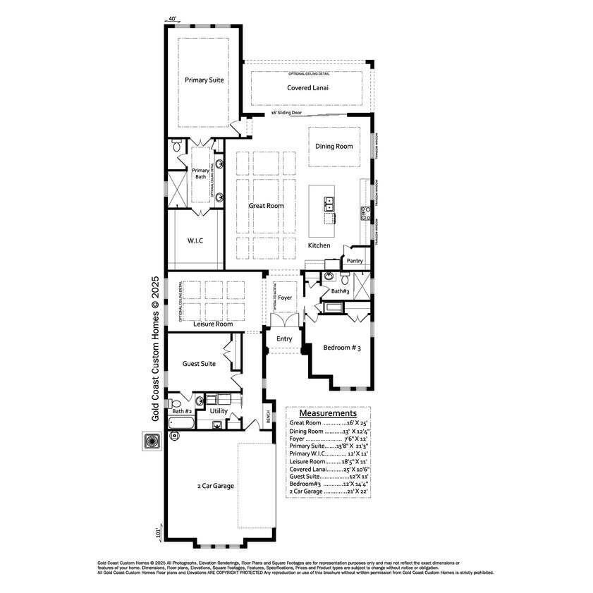 2D floor plan layout for the The Magnolia by Gold Coast Custom Homes in The Conservatory, Palm Coast, FL (Image 1).
