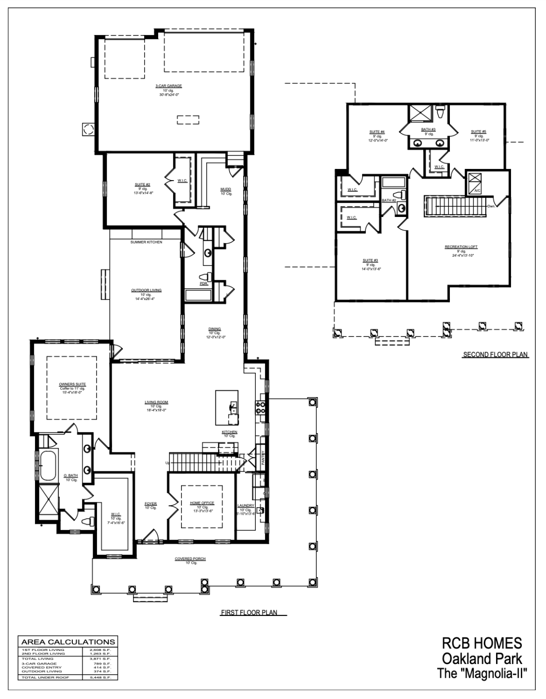 2D floor plan layout for the The Magnolia-II by RCB Homes in Oakland Park, Winter Garden, FL (Image 1).
