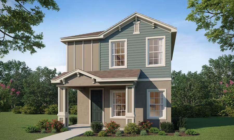 Front exterior of a new home in The Crossings - Bungalows, St. Cloud, FL, highlighting curb appeal (Image 1). Front exterior of a new home in The Crossings - Bungalows, St. Cloud, FL, highlighting curb appeal (Image 1).