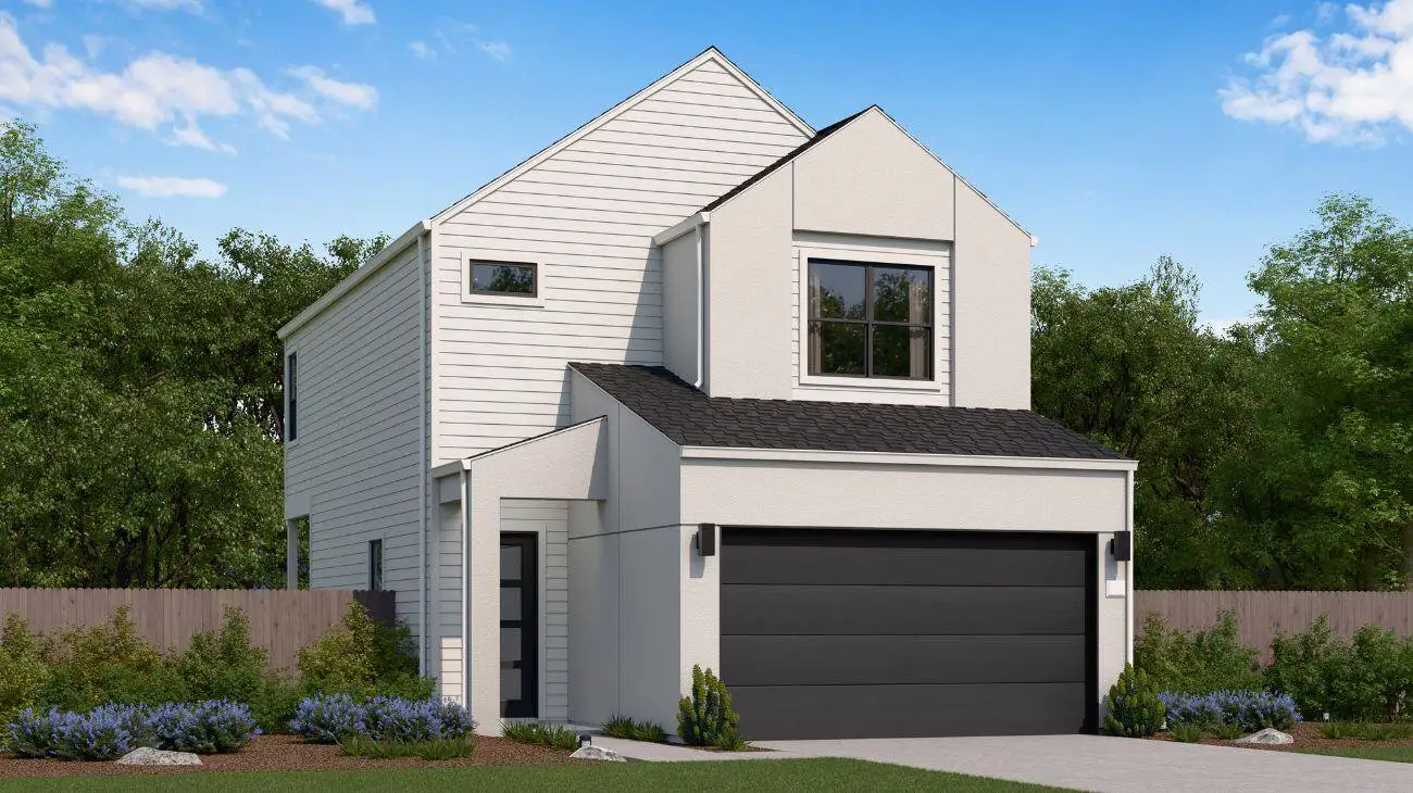 Front exterior of a new home in The Villas Collection at Novel, Austin, TX, highlighting curb appeal (Image 1).