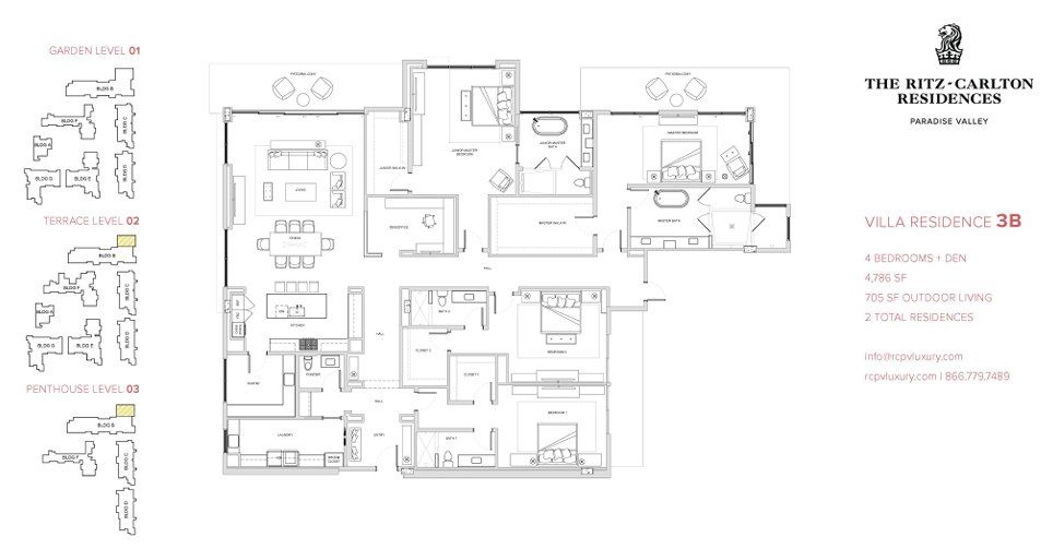 2D floor plan layout for the Residence 3B by Five Star Development in The Ritz-Carlton Residences Paradise Valley, Paradise Valley, AZ (Image 1). 2D floor plan layout for the Residence 3B by Five Star Development in The Ritz-Carlton Residences Paradise Valley, Paradise Valley, AZ (Image 1).