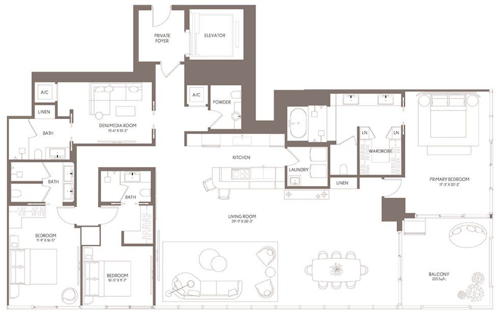 2D floor plan layout for the Residence 02 LVL 60-68 by Property Markets Group in Waldorf Astoria Residences Miami, Miami, FL (Image 1). 2D floor plan layout for the Residence 02 LVL 60-68 by Property Markets Group in Waldorf Astoria Residences Miami, Miami, FL (Image 1).