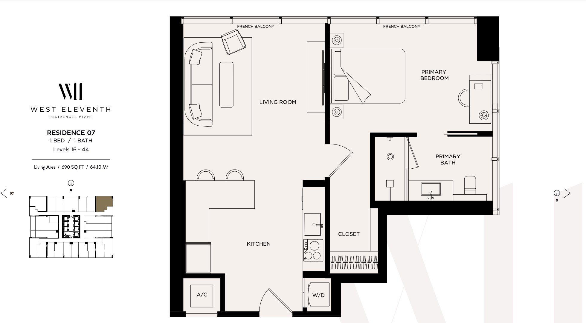2D floor plan layout for the Residence 07 by Property Markets Group in West Eleventh Residences, Miami, FL (Image 1).