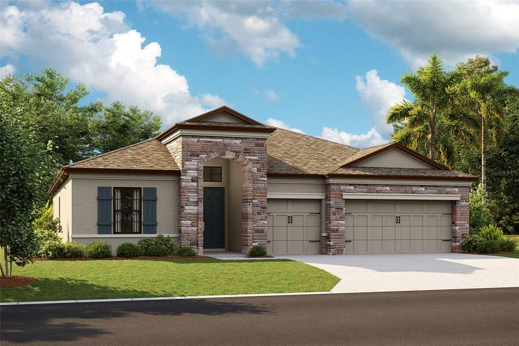 Front exterior of a new home in Caldera, Spring Hill, FL, highlighting curb appeal (Image 1). Front exterior of a new home in Caldera, Spring Hill, FL, highlighting curb appeal (Image 1).