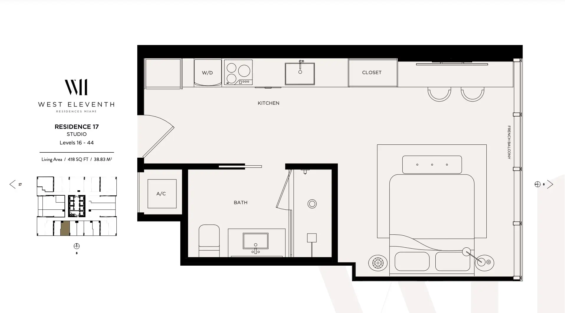 2D floor plan layout for the Residence 17 by Property Markets Group in West Eleventh Residences, Miami, FL (Image 1).