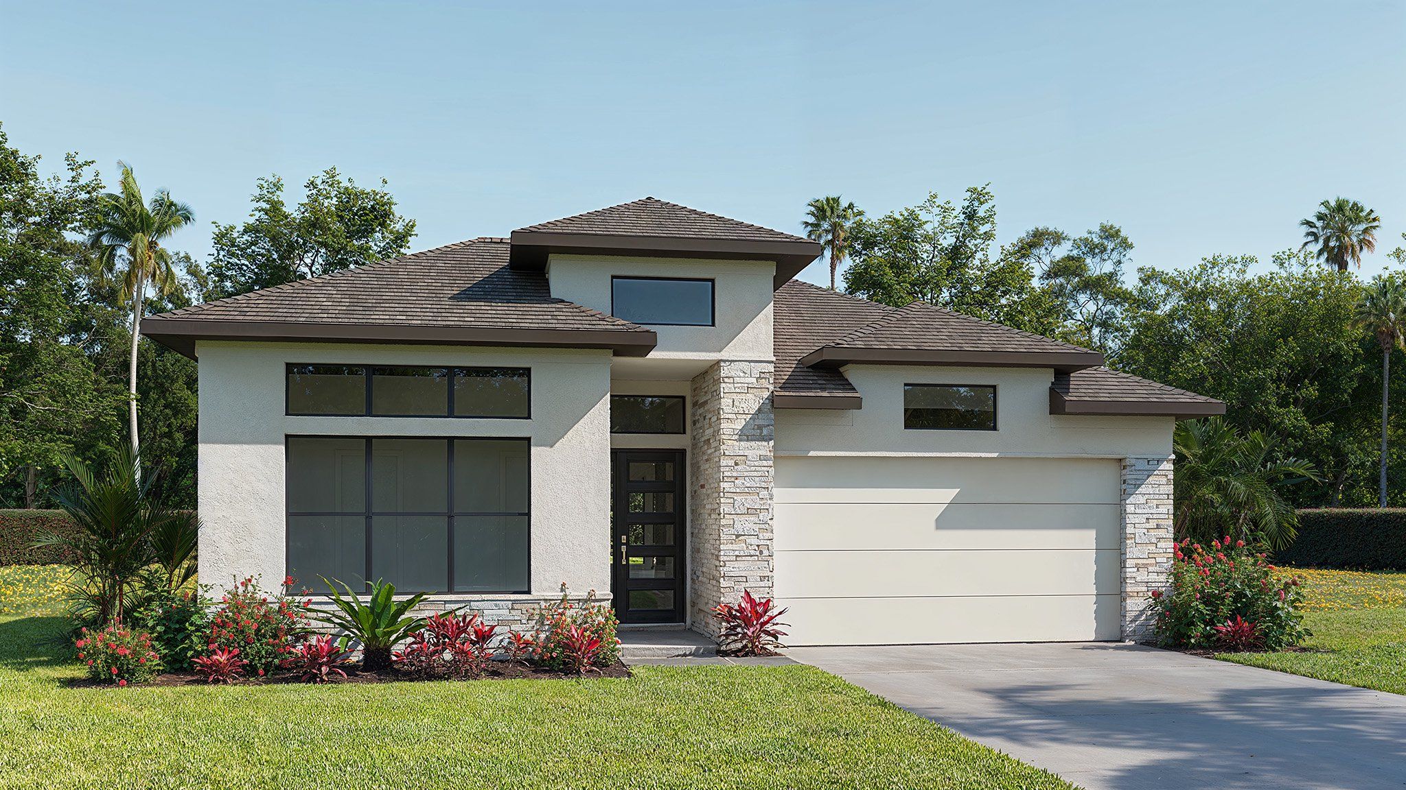 Front exterior of a new home in Mandarin Grove, Palmetto, FL, highlighting curb appeal (Image 1). Front exterior of a new home in Mandarin Grove, Palmetto, FL, highlighting curb appeal (Image 1).