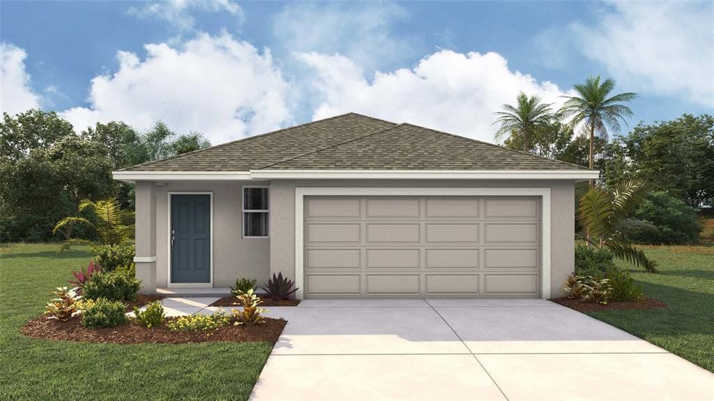 Front exterior of a new home in Emerson Pointe, Ocala, FL, highlighting curb appeal (Image 1). Front exterior of a new home in Emerson Pointe, Ocala, FL, highlighting curb appeal (Image 1).