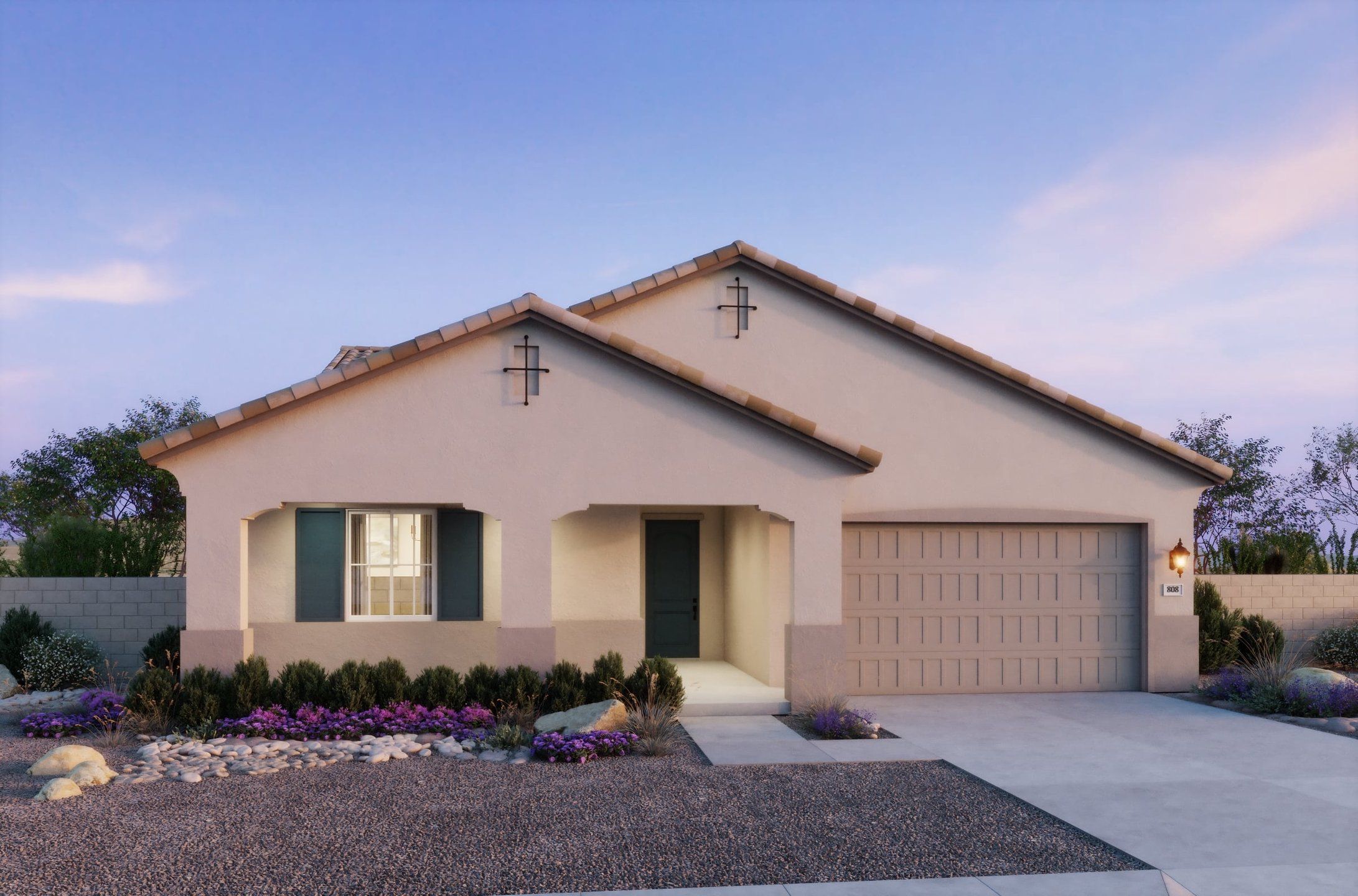Front exterior of a new home in Frontera, Surprise, AZ, highlighting curb appeal (Image 1). Front exterior of a new home in Frontera, Surprise, AZ, highlighting curb appeal (Image 1).