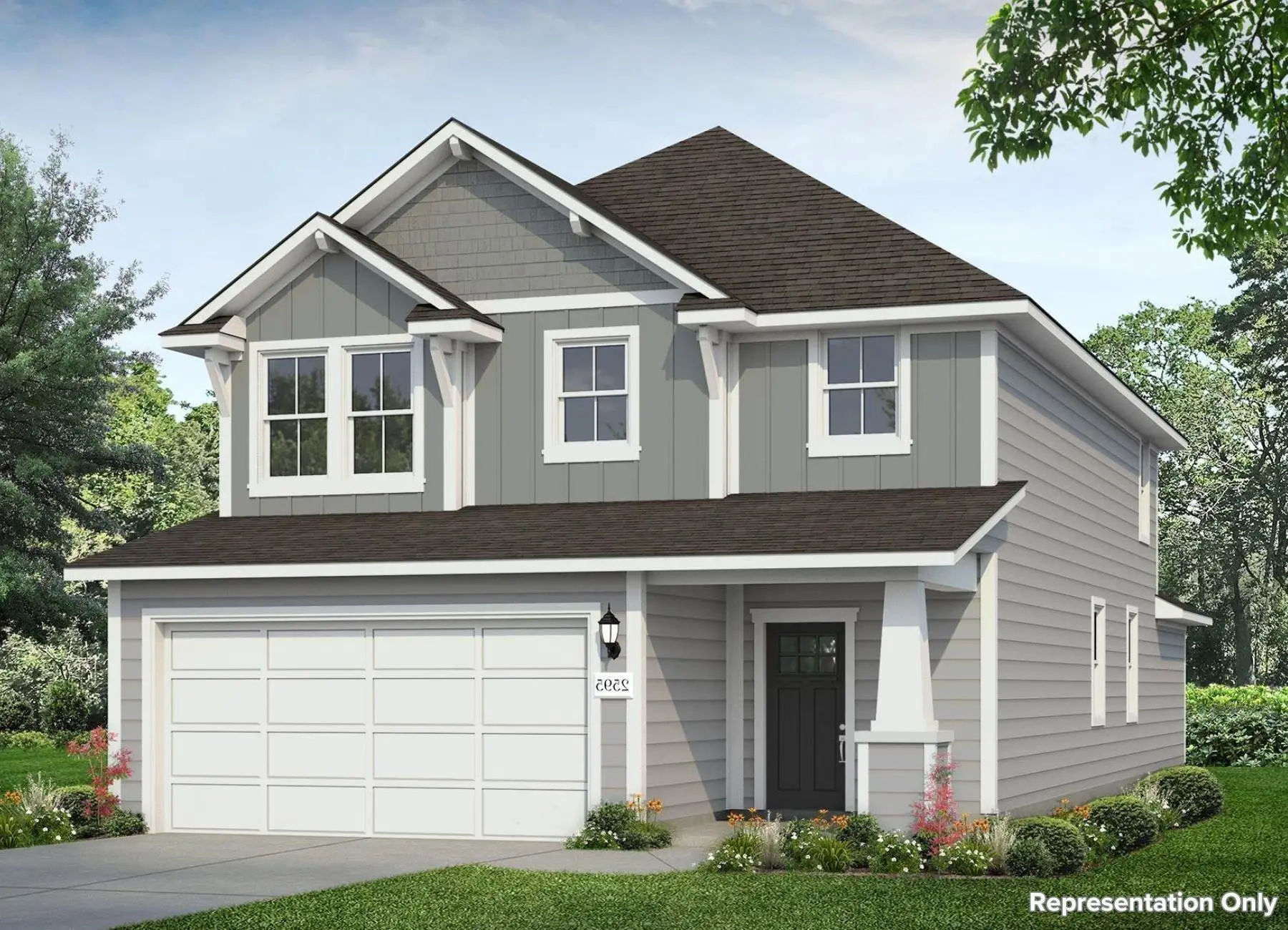 Front exterior of a new home in Cascade, Liberty Hill, TX, highlighting curb appeal (Image 1). Front exterior of a new home in Cascade, Liberty Hill, TX, highlighting curb appeal (Image 1).