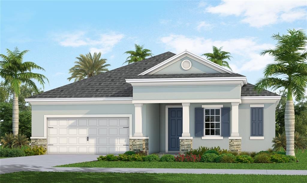 Front exterior of a new home in Wildleaf, Parrish, FL, highlighting curb appeal (Image 1). Front exterior of a new home in Wildleaf, Parrish, FL, highlighting curb appeal (Image 1).