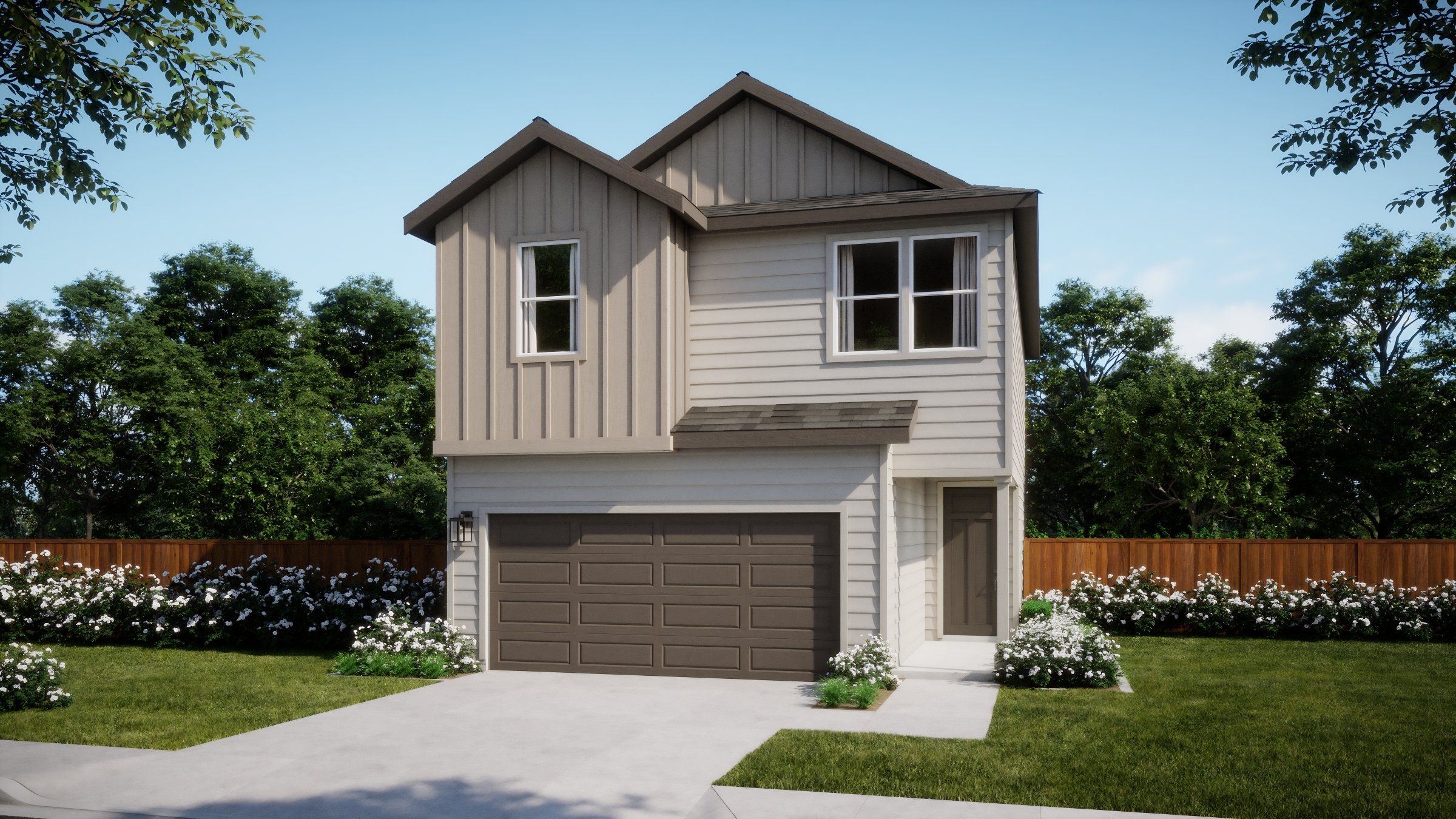 Front exterior of a new home in Ryegrass Collection – Freedom at Anthem, Kyle, TX, highlighting curb appeal (Image 1). Front exterior of a new home in Ryegrass Collection – Freedom at Anthem, Kyle, TX, highlighting curb appeal (Image 1).