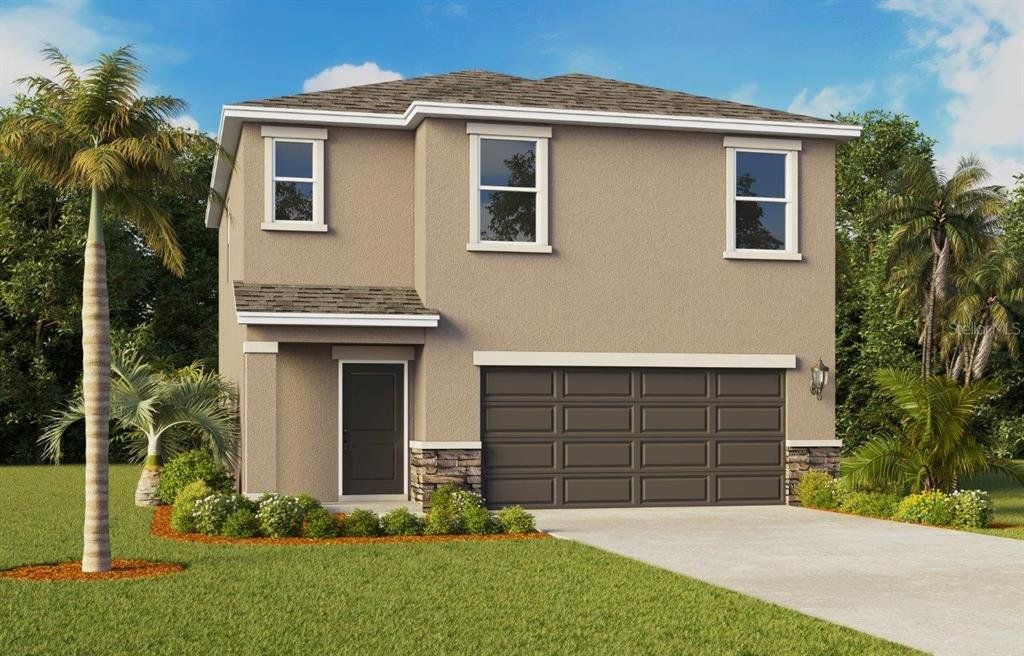 Front exterior of a new home in , Haines City, FL, highlighting curb appeal (Image 1). Front exterior of a new home in , Haines City, FL, highlighting curb appeal (Image 1).